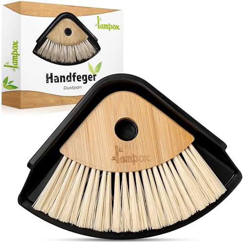 Schaufel und Besen Set, Kehrblech und Handfeger mit Bambusgriff, Kehrgarnitur für Haushalt