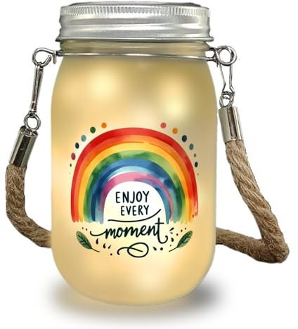 Regenbogen Solarlicht mit Spruch Enjoy every moment Motivation regenbogenfarben bunt rot orange gelb grün für farbenfrohe Momente im Leben
