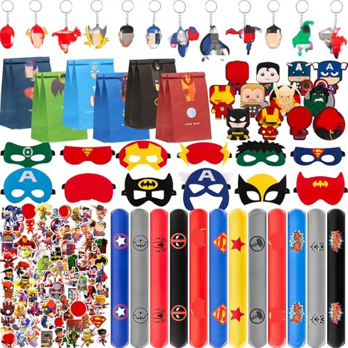 110 Stücke Mitgebsel Geburtstag für Kinder, 50 Aufkleber 12 Masken 12 Schuhe Charms 12 Schnapparmband Kinder 12 Geschenktüten kindergeburtstag 12 Schlüsselanhänger Party Kindergeburtstag Mitgebsel