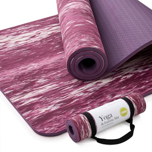 Marjar Rutschfest Yoga Matte, 2/5 Zoll (10MM), Gummi und TPE Dicker YogaMatte mit Riemen für Frauen Männer, Yogamatten, Sportmatte für Gymnastik Sport,Pilates und Home Workout,Violett