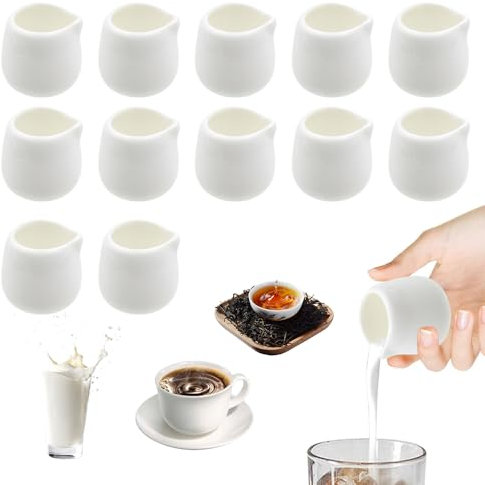 Lotvic 12 Pcs Small Milk Jug, 50ml White Ceramic Milk Jugs, Mini Coffee Milk Jug, Small Gravy Jug, Porcelain Syrup Server, Mini Creamer Pitcher, Small Milk Pouring Jug for Coffee Milk Tea Sauces