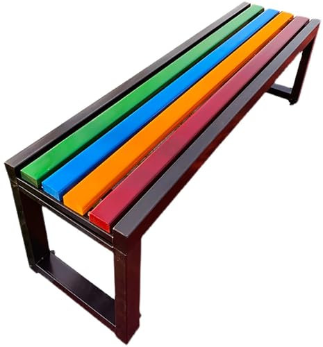 Gtzly Gartenbank for DraußEn, Sitzbank for 2–3 Personen, RüCkenfreie AußEnbäNke, Wetterfest, TerrassenbäNke for DraußEn, Parkbank mit Bunter LattensitzfläChe, Metallrahmen(Negro,150 * 40 * 45cm)