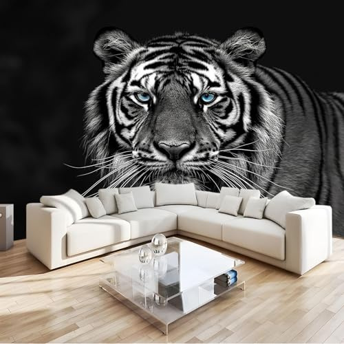 Black Mural Animal Tiger Premium Non-Woven Art Print Photo, Versatile Wall Decor for Home Bedroom Living Room & Kids’ Rooms W350 X H256 Cm