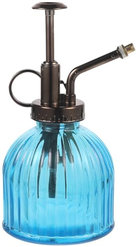 Healeved Botella Rociadora De Vidrio Vintage para Plantas Pequeñas, Regadera Decorativa con De Plástico, Pulverizador De Estilo Retro para Jardín, Hogar O Barbería, Azul con Cabezal De Bronce