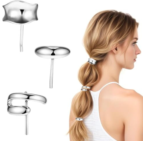 3Pcs Metal Hair Ponytail Holders, Hair Cuffs for Ponytails Silver Ponytail Cuff Metal Ponytail Holder Hair Clips Hair Clips Decorations Hair Jaw Clips for Women(Silver)