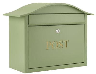 safes uk Wall-Mounted Post Box | Waterproof Large Capacity Classic Chartwell Green Mail Box | Easy Install Vintage Style Mail Catcher | Elegant Lockable Metal Letterbox for Secure Outdoor Use