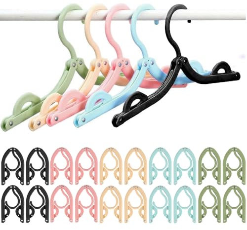 Faltbare Kleiderbügel, 20 Stück Tragbare Kleiderbügel, Zusammenklappbar, Tragbarer Reise Platzsparend für Zuhause Hotel Reisen Camping 5 Farben(20)