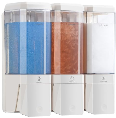 Shampoo and Conditioner Dispenser Wall Mounted, Shower Soap Dispenser No Drill Upadate Easy Slot Install, Shampoo Dispenser for Shower Bathroom Large Capacity 500ml * 3 Chamber Holder White