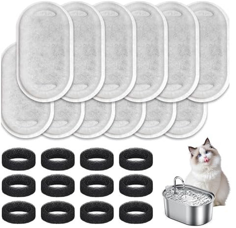 Cat Water Fountain Filters, 24PCS Cat Fountain Filters Set, 12 Pcs Activated Carbon Filter&12 Pcs Foam Filter, Pet Water Fountain Filter for Cat Water Dispenser