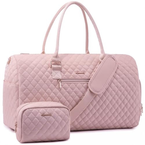 LOVEVOOK Reisetasche Sporttasche Damen, 45L Groß Weekender Travel Bag Kliniktasche Geburt mit Kulturtasche, Schuhfach & Nassfach, wasserdichte Handgepäck Tasche für Gym Flugzeug Reisen, Rosa