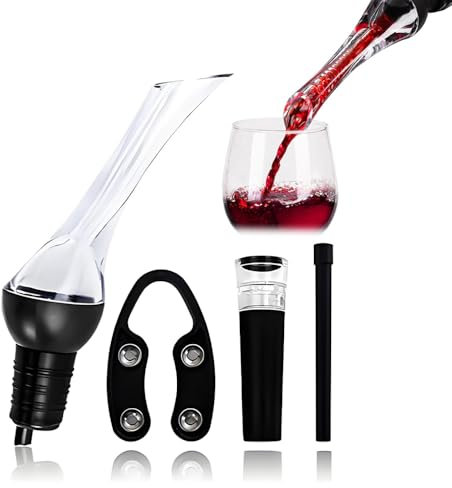 Dekantierausgießer mit Belüfter, Weinbelüfter, Dekanter Rotwein, Tropffreier Wein Dekanter Flaschenausgießer, Flaschen Ausgießer mit Vakuum-Weinverschluss und Flaschenöffner