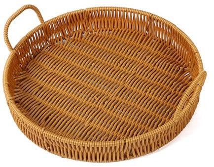 FILOEEX Round Rattan Woven Serving Tray,Round Serving Tray with Handles,Large Home Decor Organizer Tray for Coffee,Drink,Breakfast,Tea,Candle (Nature-20cm)