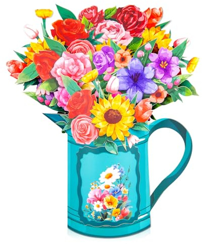 Sunflower Watering Can Vase Big Pop Up, 13 inch Paper Flower Bouquet Greeting Cards with Blank Note Card & Envelope, gift for celebrating Love, Birthday, Anniversary, Housewarming