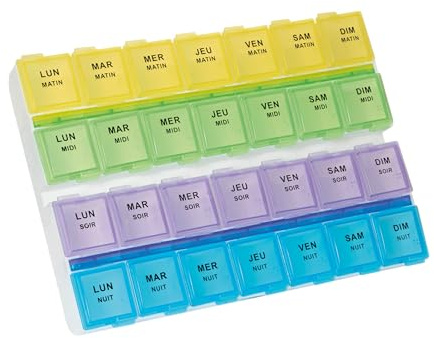 PLIC CARE - Pillendose XL – variabler Tablett, 7 Tage – 4 Fächer pro Tag – Medikamentenorganizer mit großem Fassungsvermögen – ideal für Senioren und Reisen