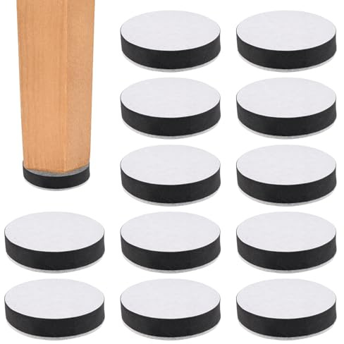 12 Pièces Rehausseur de Meuble Autocollant en Acier Carbone 6 x 1,5 cm | Antidérapant Lève-Meubles Autocollant Rond avec Pied de Feutre, Rehausseur Pied de Chaise pour Armoires, Tables, Canapé