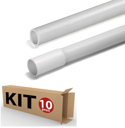 Tubo RK rigido 16 mm per impianti elettrici passaggio cavi 2 metri kit 20 metri 10 pezzi ad innesto rapido