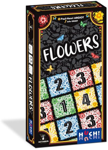 HUCH!, Flowers, strategisches Legespiel mit farbenfrohen Blumenfeldern, für spannende Familientage, Kreativität und Strategie, Für 1–4 Spieler ab 7 Jahren