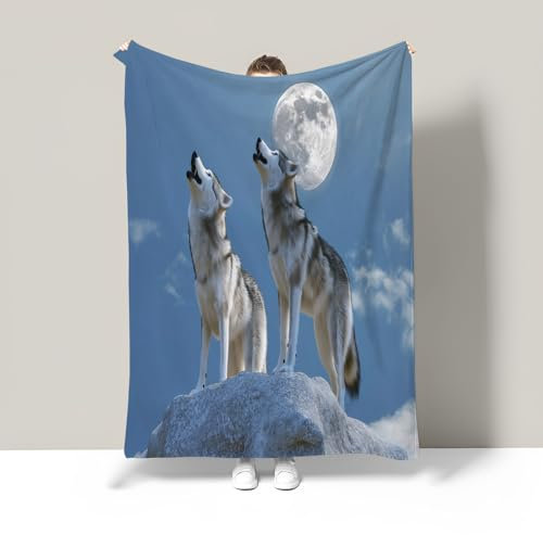 JSCWDET Manta con Estampado Cielo Azul, con Estampado 3D, Rocas Lobo, Lobo, cómoda y Transpirable, Manta para sofá con Aire Acondicionado,Camping para Adultos y niños