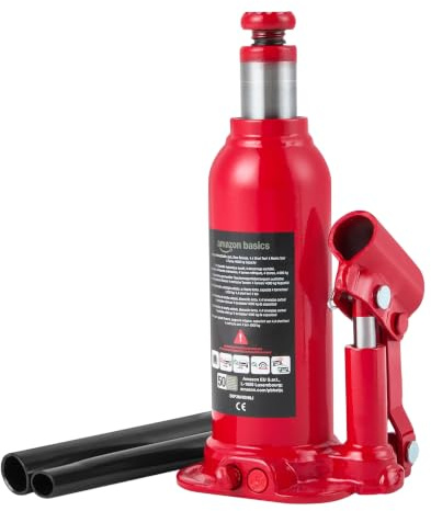 Amazon Basics Hydraulic Welded Bottle and Car Jack, 4.4 Short Ton/4 Metric Ton/4 Tonne/4000kg Capacity, 7.4–14.3 Inch (18.8cm–36.3cm) Lifting Range, Slow Release, Suitable for Cars, Red
