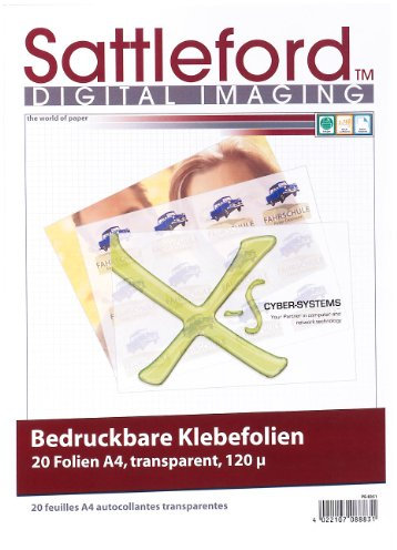 Sattleford Aufkleber drucken: 40 Klebefolien A4 transparent für Inkjet (Aufkleber Folie drucken, Folie zum selber, Fotopapier Laserdrucker)