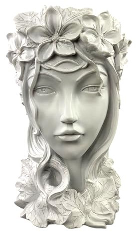 Schwere Gartenfigur Fee, Gartenstatue mit Blumentopf Vogeltränke (630-18) Römische Skulptur Steinfigur Steinbüste Dekofigur Griechische Statue aus Steinguss für Außenbereich, Wetterfest Gartendeko