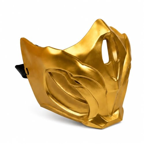 MK Game Mask Cosplay Costume Prop Halloween Half Face Mask for Adult Men | Resin Mask, Smooth Gold Finish, Dual Elastic Straps