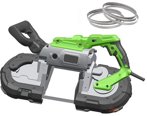 Scie à ruban portative pour métaux, scie à ruban pour coupe à froid de 1 100 W, double interrupteur et éclairage LED, angle de coupe réglable de 0 à 45 °, scie à vitesse réglable à 6 vitesses(Band saw