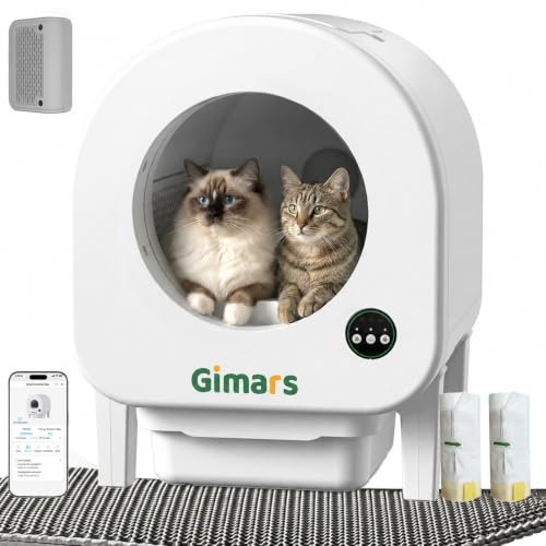Gimars XXL 90L Anti-Pinch Self-Cleaning Cat Litter Box with App Control, Automatic Cat Litter Box with Mat, Trash Bags & Step, Triple Sensors & Odor Control for Kittens, Senior Cats & Multi-Cat Homes