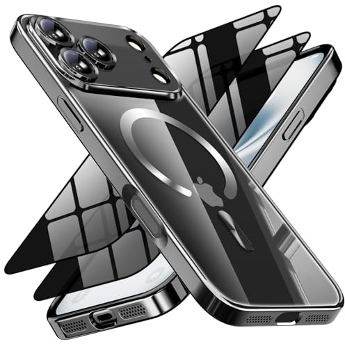 WEYNRBOX 3-in-1 Funda magnética para iPhone 17 Pro MAX con 2X Privacy Pantalla y Cobertura Completa para cámara, [no amarillea], a Prueba de Golpes, Compatible con MagSafe para Mujeres y niñas, Negro