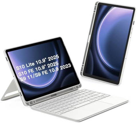 Inateck for Galaxy Tab Case with Keyboard, Magnetic Detachable | For Galaxy Tab S10 Lite/S10 FE/S9 FE 10.9 & S9 11, Bluetooth, Trackpad, Portrait/Landscape, Built-in Pencil Holder, White
