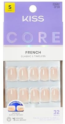 KISS CORE Press On Nails, Nail Glue Included, ‘My Darling’, White, Short Size, Squoval Shape, Includes 32 Nails, 2g Glue, 1 Manicure Stick, 1 Mini File