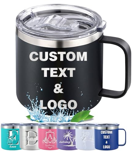 Tazza isolata personalizzata con logo iniziale nome testo 30 e 14 once, tazza in acciaio inossidabile personalizzata con coperchio, bicchiere isolato sottovuoto a doppia parete per caffè e tè Style01