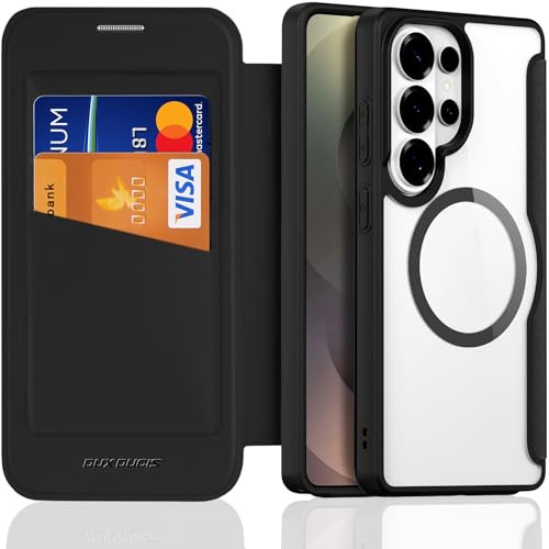 DUX DUCIS Hülle für Samsung Galaxy S26 Ultra Kompatibel mit MagSafe, Anti-Kratzer Leder Flip Case Klapphülle [RFID Blocker][Kartenfächer] Stoßfeste Handyhülle für S26 Ultra (Schwarz)