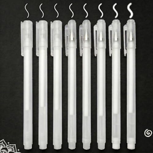 Zidoley Weiße Gelstifte 8er Set – Weißer Gelstift 0.6mm 0.8mm 1.0mm, Gelstifte Weiß für Zeichnen, Journaling & Scrapbooking, White Gel Pen für Schwarzes Papier