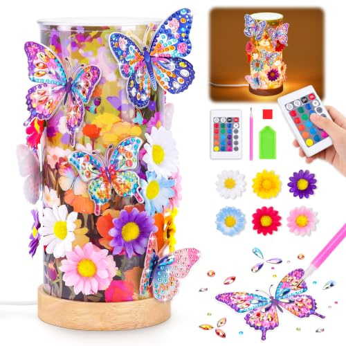 Geschenk Mädchen 6 7 5 8 9 Jahre Basteln Mädchen 7-8-9-10 Jahre Nachtlicht | Blumen Bastelset Kinder ab 6-7-8-11-12 Jahre Diamond Painting Schmetterling DIY Geburtstagsgeschenk Spielzeug für Zimmer Deko