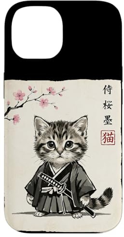 Retro Kawaii Samurai Cat Sakura Japanese Vintage Art Case for iPhone 14