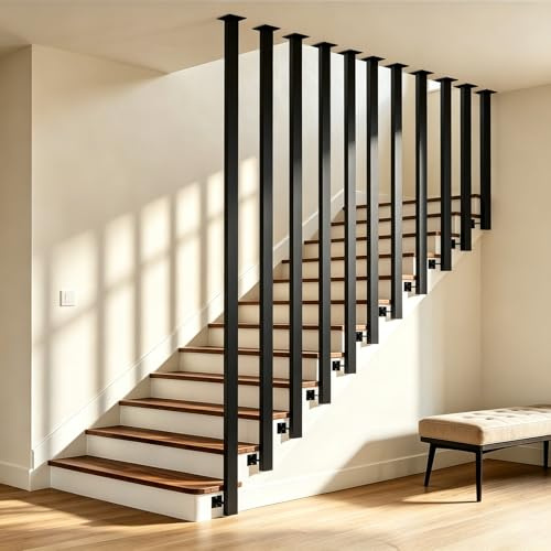 AONASRDI Treppengeländer Innen Schwarz, Metall Handlauf Treppe L Form, Geländerpfosten, Kann Gespleißt Werden Treppengeländer, Geländer Treppe für Dachböden, Villen, Flure, Balkone (80cm)