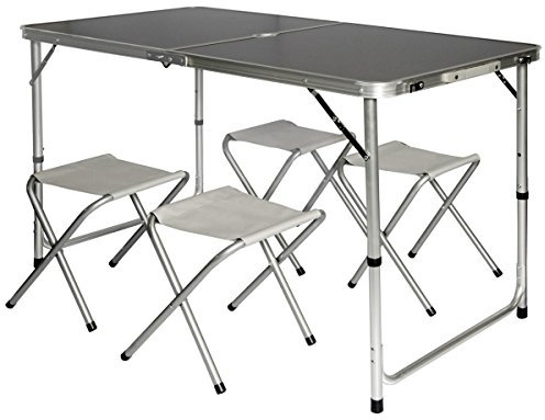 AMANKA Alu Campingtisch 120x60cm - Klapptisch Set mit 4 Stühlen - 3-Fach höhenverstellbarer Falttisch Anthrazit