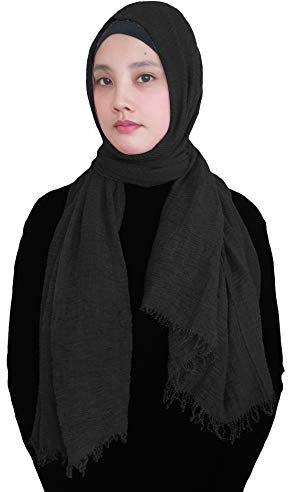 Lina & Lily Damen Muslim Hijab Kopftuch Schal Crash Fringes in verschiedenen Farben (Schwarz)