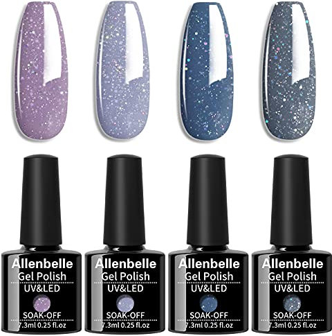 Allenbelle Gel Nail Polish Set-Blue Light Purple Gel Polish Set Soak Off Nail Varnish Salon DIY Nail Art at Home 3302