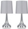 MiniSun | Modern Chrome Teardrop Touch Table Lamps with Grey Fabric Shades | Table Lamps, Home Décor & Improvement Essential | Set of 2 | Includes 5W LED Bulbs [3000K Warm White]