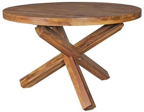 Wohnling Design Esszimmertisch BOHA rund Ø 120 cm x 75 cm Sheesham Massiv-Holz, Landhaus Esstisch 4 Personen, Küchentisch Tisch für Esszimmer braun