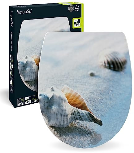aquaSu® WC-Sitz mit Absenkautomatik, Maritim Dekor Sandkorn, Thermoplast Toilettendeckel, abnehmbar dank Take-Off-Funktion, Top-Fix Befestigung von oben, Standard O Form, 40669 7