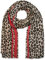 styleBREAKER Damen Schal mit Leo Muster, farbigem Streifen und Fransen, Tuch 01017082, Farbe:Braun-Rot