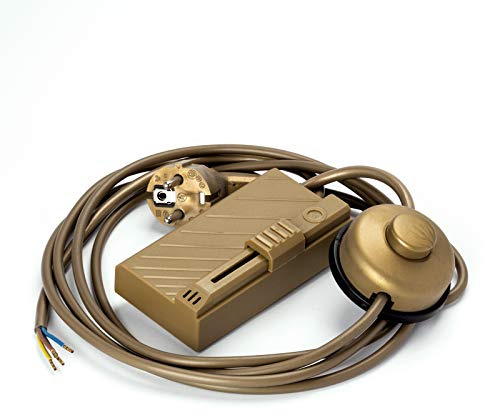 Netzkabel 2,5m Schuko-Stecker an offenes Ende m. Schnurschalter + Dimmer 60-500W 230V Zwischenschalter Kabel Schalter Anschluss (gold)