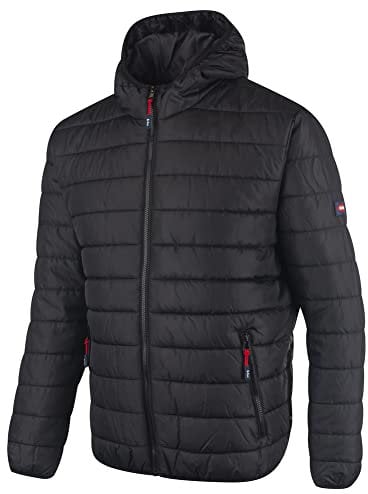 Lee Cooper Workwear LCJKT454 Mens Full Zip Thermal Zipped Hooded Padded Quilted Jacket, Black, Large