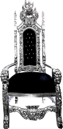 Casa Padrino Barock Thron Sessel Schwarz/Silber mit Bling Bling Glitzersteinen - Königssessel - Hochzeitssessel - Riesensessel