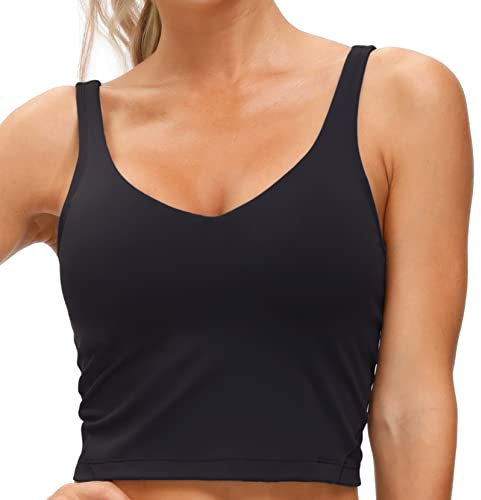 THE GYM PEOPLE Womens' Sports Bra Longline Wirefree Padded with Medium Support Black