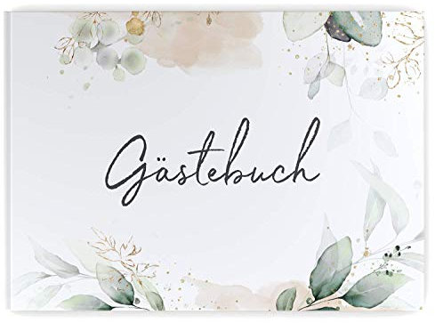 DeinWeddingshop Gästebuch Hochzeit | 104 Seiten | 52 Blatt | Hardcover DIN A4 quer | Hochzeitsgästebuch Hochzeitsalbum (Greenery Glitter) (DIN A4 (quer), Inhalt: blanko (weiß))