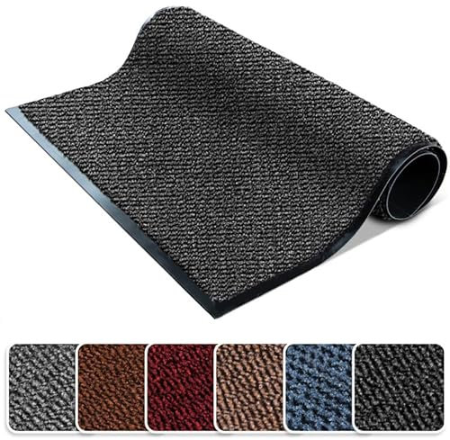 FB FunkyBuys Washable Door Mats - Heavy Duty, Non-Slippery & Stylish Floor Mat - Door mat indoor Large Rubber Indoor & Outdoor Doormats for Perfect Dust Grabbing (Anthracite-waved, 40 x 60 CM)